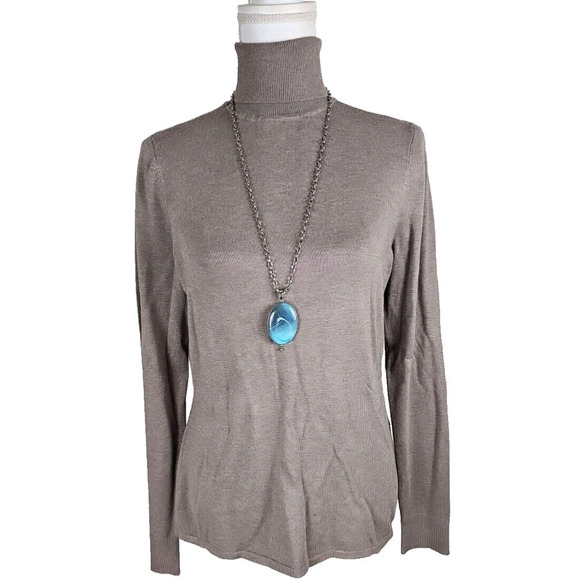 WHITE HOUSE BLACK MARKET WHBM ~Woman Size L~ Light Brown Knit Turtleneck Sweater - Picture 5 of 10